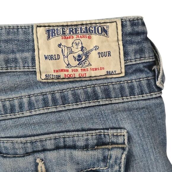 True Religion Nat Clr Crystal Pave Bootcut Horse Shoe  Flaps Back Pocket Size 29 - Picture 7 of 12